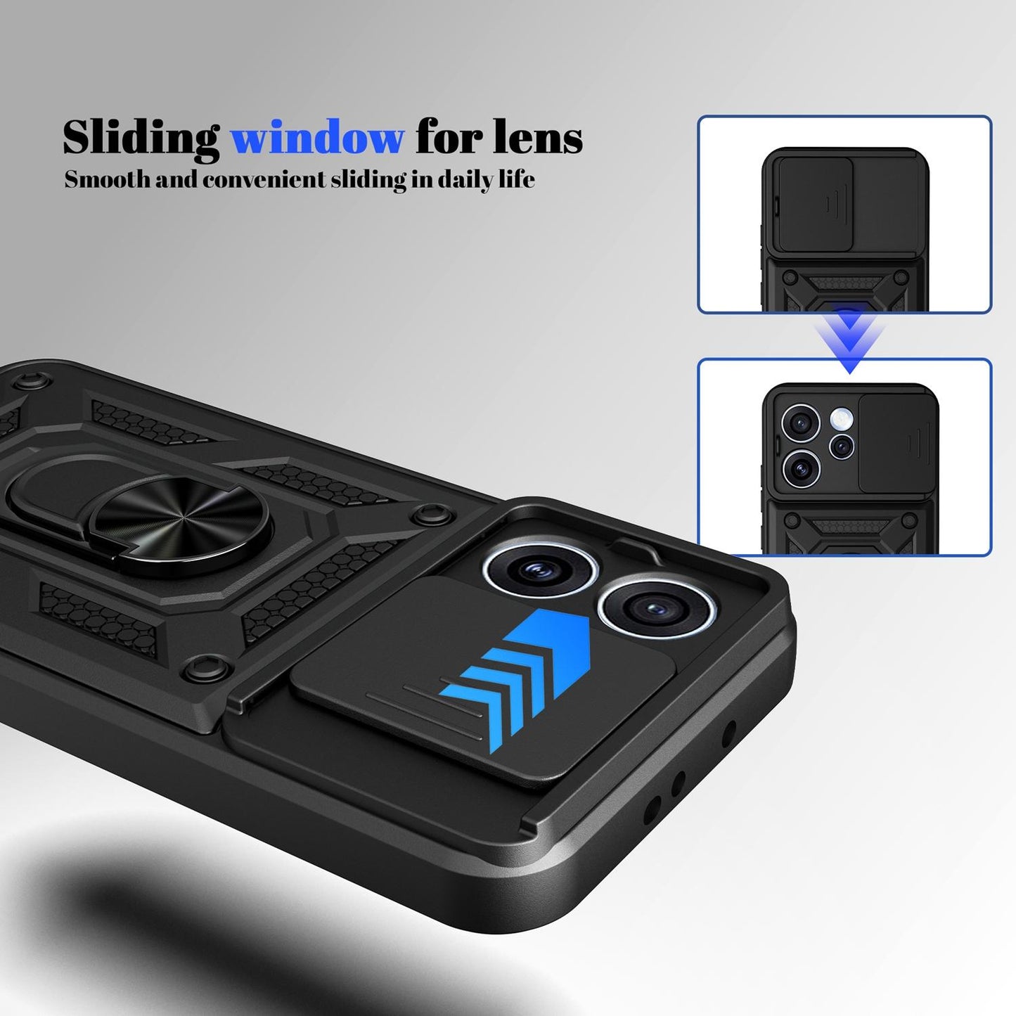 OPPO Reno15 5G Sliding Camera Cover Magnetic Ring Stand Shockproof TPU + PC Protective Phone Case