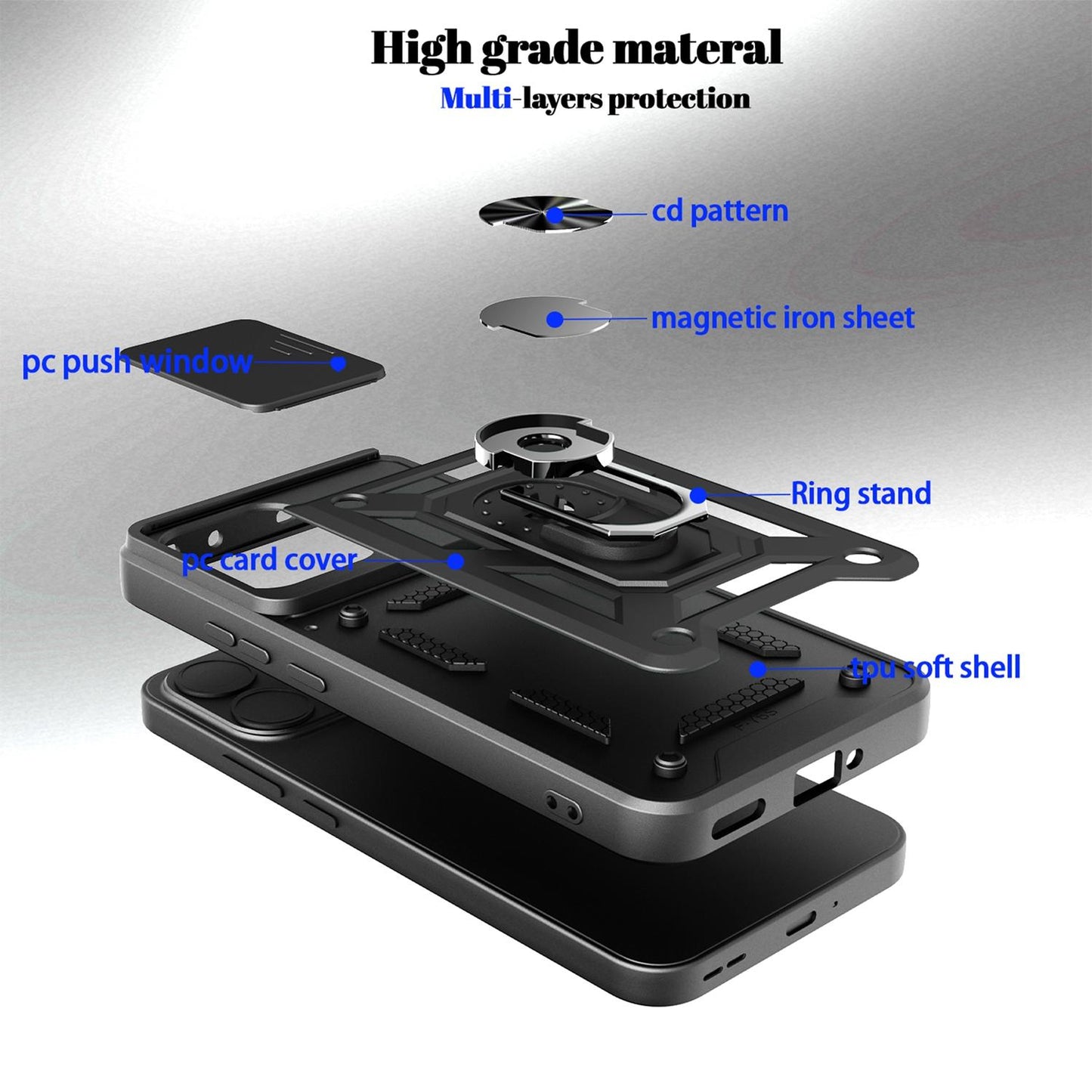 OPPO Reno15 Pro 5G Sliding Camera Cover Magnetic Ring Stand Shockproof TPU + PC Protective Phone Case