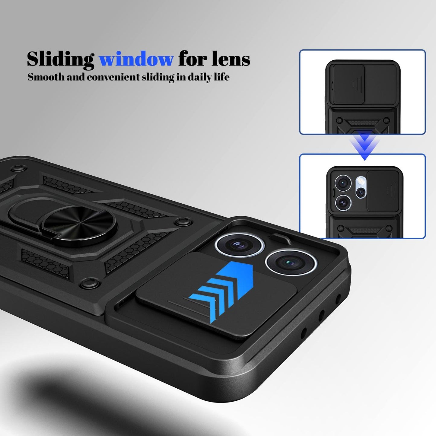 OPPO Reno15 Pro 5G Sliding Camera Cover Magnetic Ring Stand Shockproof TPU + PC Protective Phone Case