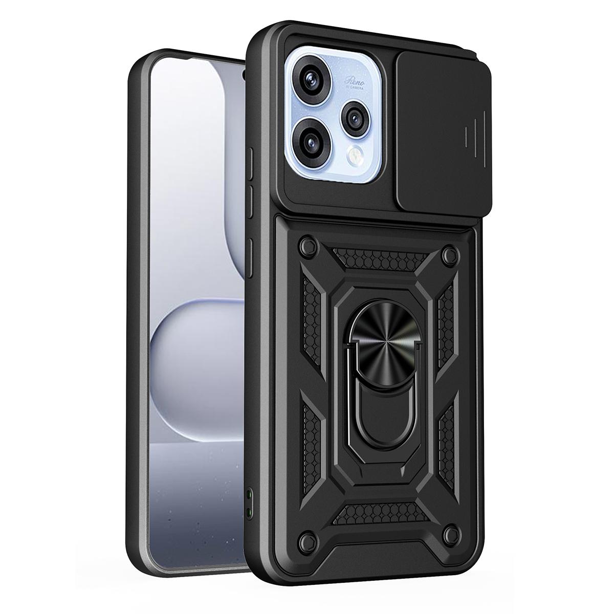 OPPO Reno15 F 5G Sliding Camera Cover Magnetic Ring Stand Shockproof TPU + PC Protective Phone Case