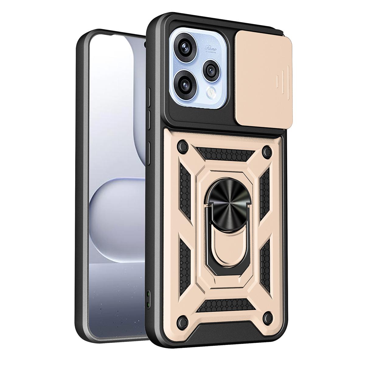 OPPO Reno15 F 5G Sliding Camera Cover Magnetic Ring Stand Shockproof TPU + PC Protective Phone Case