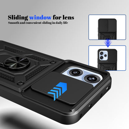 OPPO Reno 15c 5G Sliding Camera Cover Magnetic Ring Stand Shockproof TPU + PC Protective Phone Case