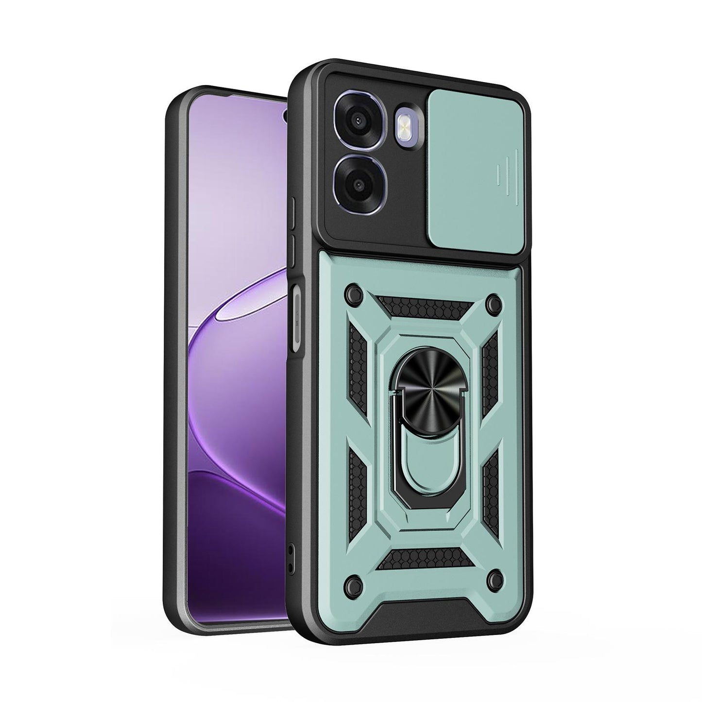 OPPO A6x 5G Sliding Camera Cover Magnetic Ring Stand Shockproof TPU + PC Protective Phone Case