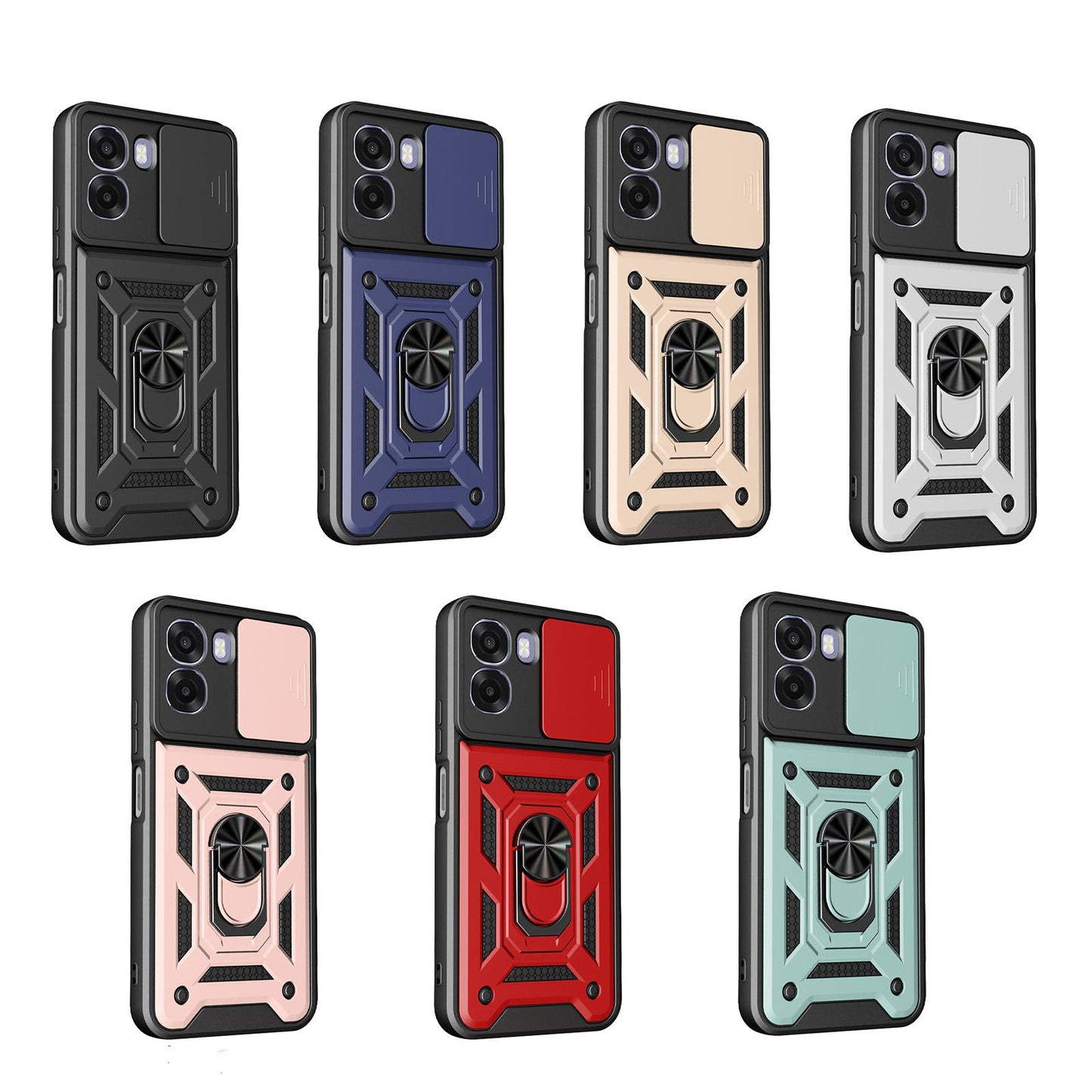 OPPO A6x 5G Sliding Camera Cover Magnetic Ring Stand Shockproof TPU + PC Protective Phone Case