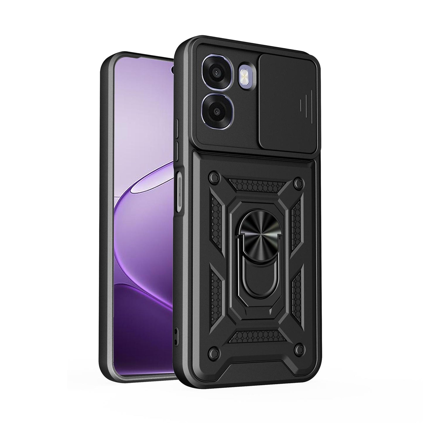 OPPO A6x 5G Sliding Camera Cover Magnetic Ring Stand Shockproof TPU + PC Protective Phone Case