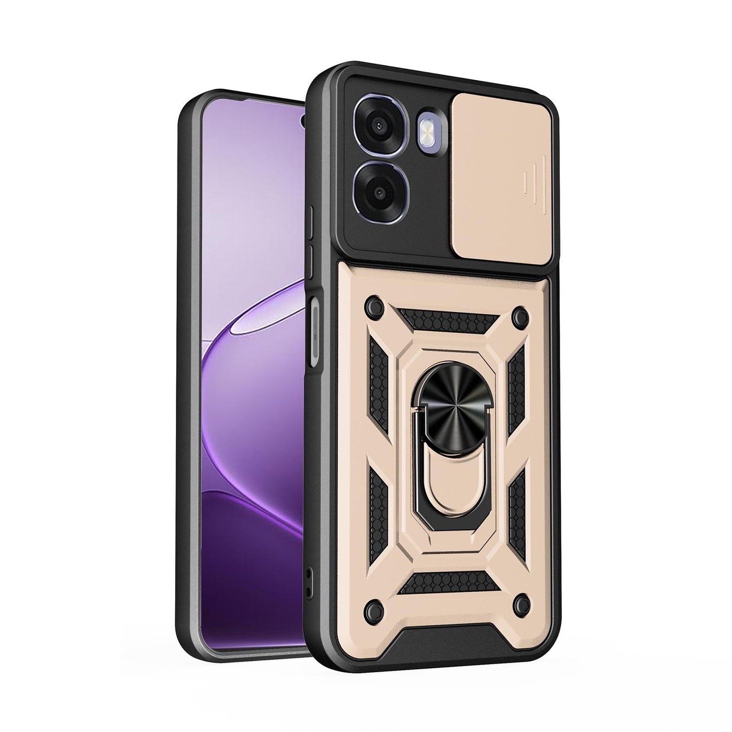 OPPO A6x 5G Sliding Camera Cover Magnetic Ring Stand Shockproof TPU + PC Protective Phone Case