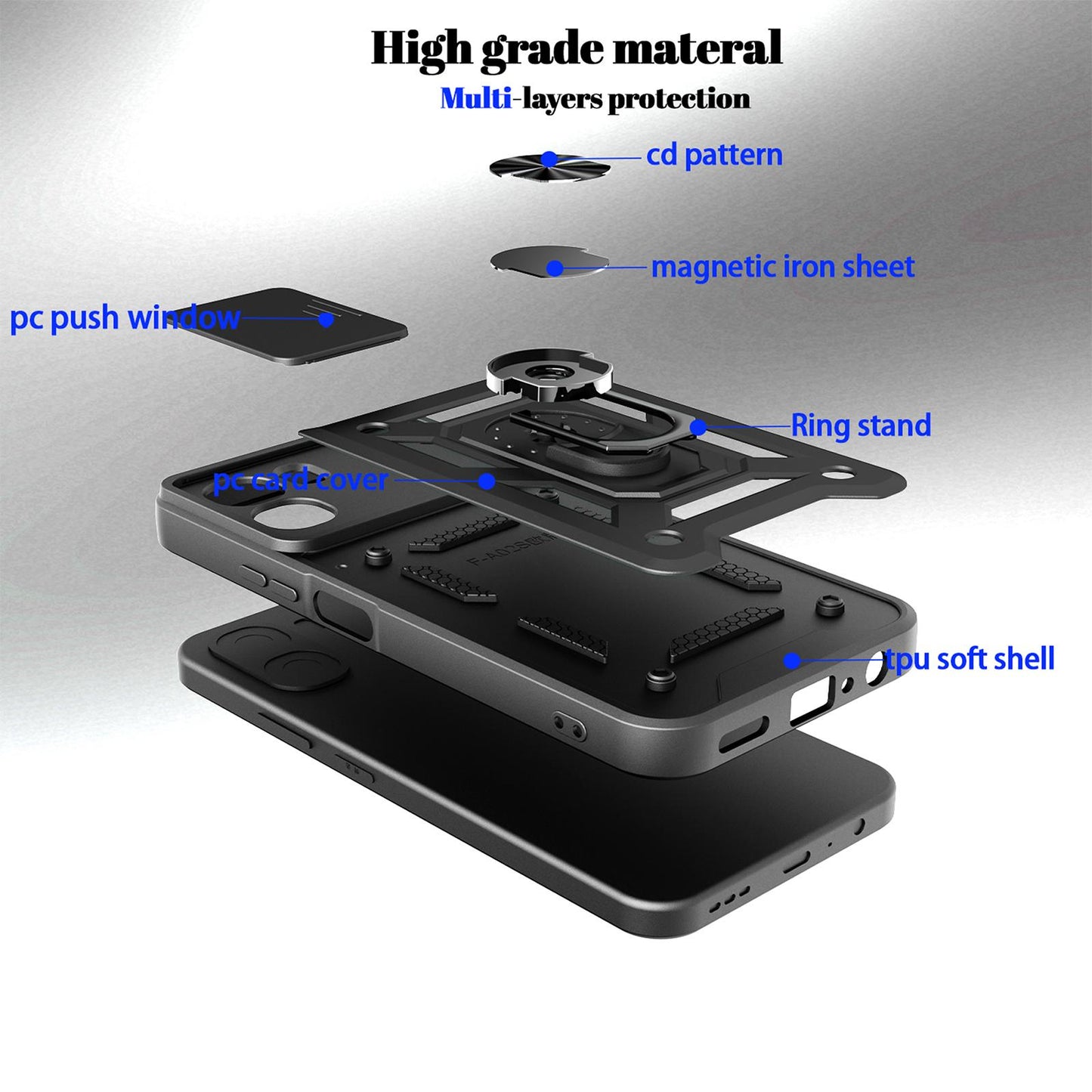 OPPO A6x 5G Sliding Camera Cover Magnetic Ring Stand Shockproof TPU + PC Protective Phone Case