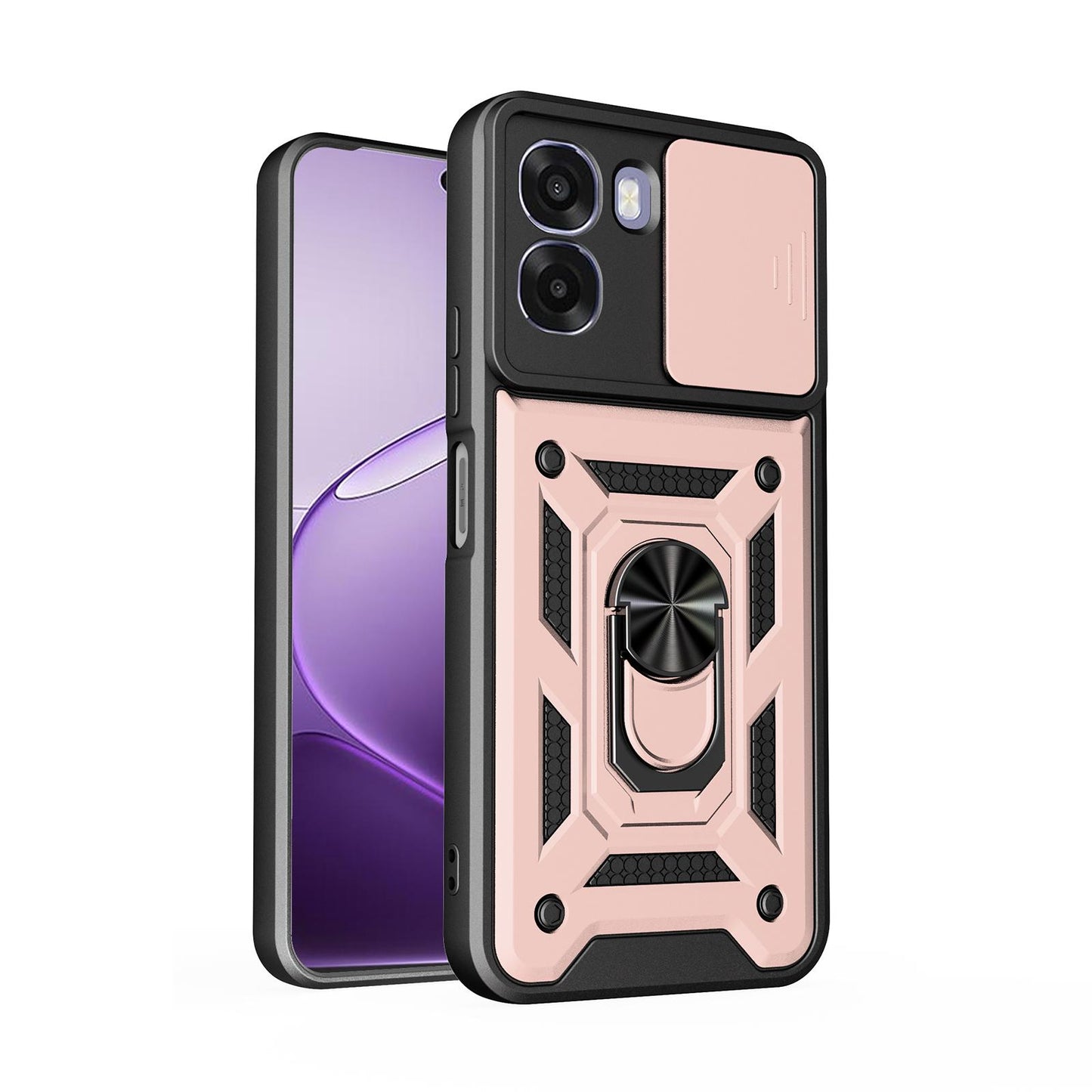 OPPO A6x 5G Sliding Camera Cover Magnetic Ring Stand Shockproof TPU + PC Protective Phone Case