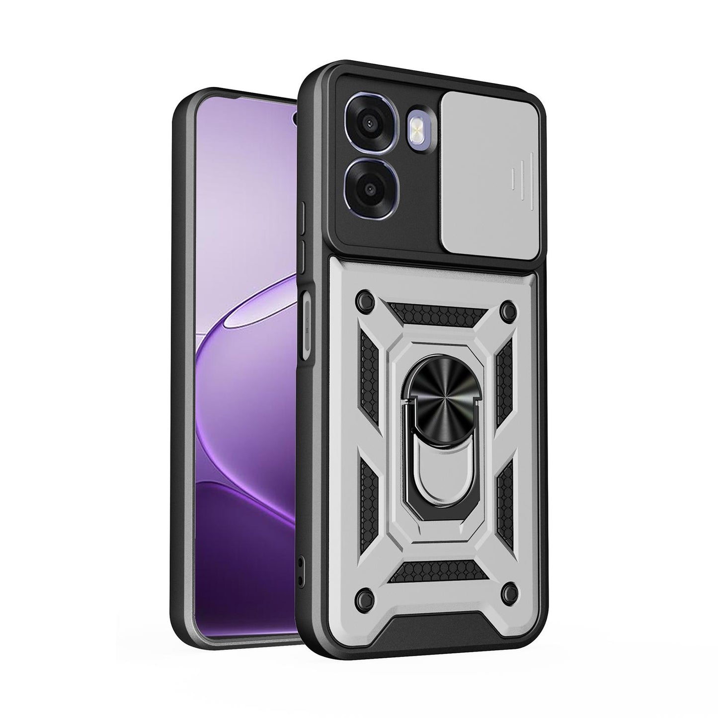 OPPO A6x 5G Sliding Camera Cover Magnetic Ring Stand Shockproof TPU + PC Protective Phone Case