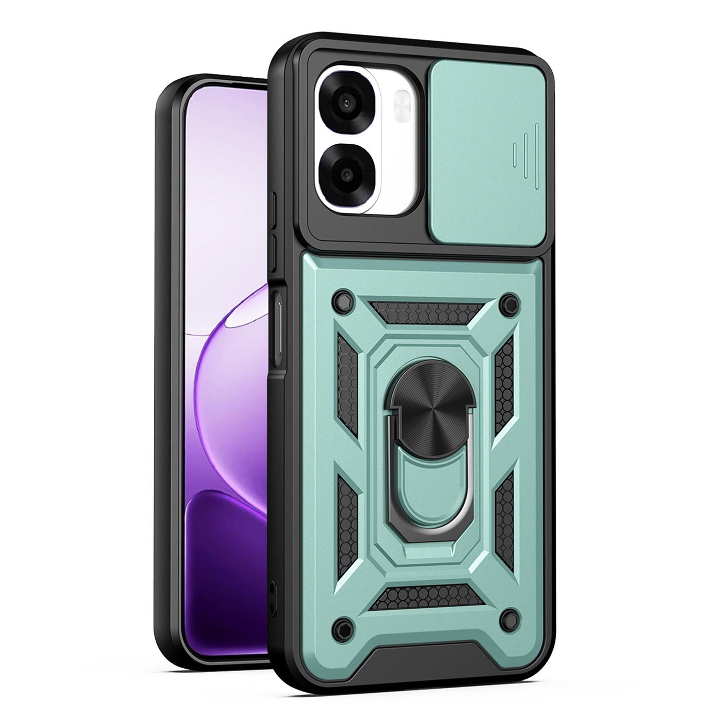 OPPO A6x 4G Sliding Camera Cover Magnetic Ring Stand Shockproof TPU + PC Protective Phone Case