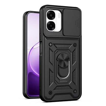 OPPO A6x 4G Sliding Camera Cover Magnetic Ring Stand Shockproof TPU + PC Protective Phone Case
