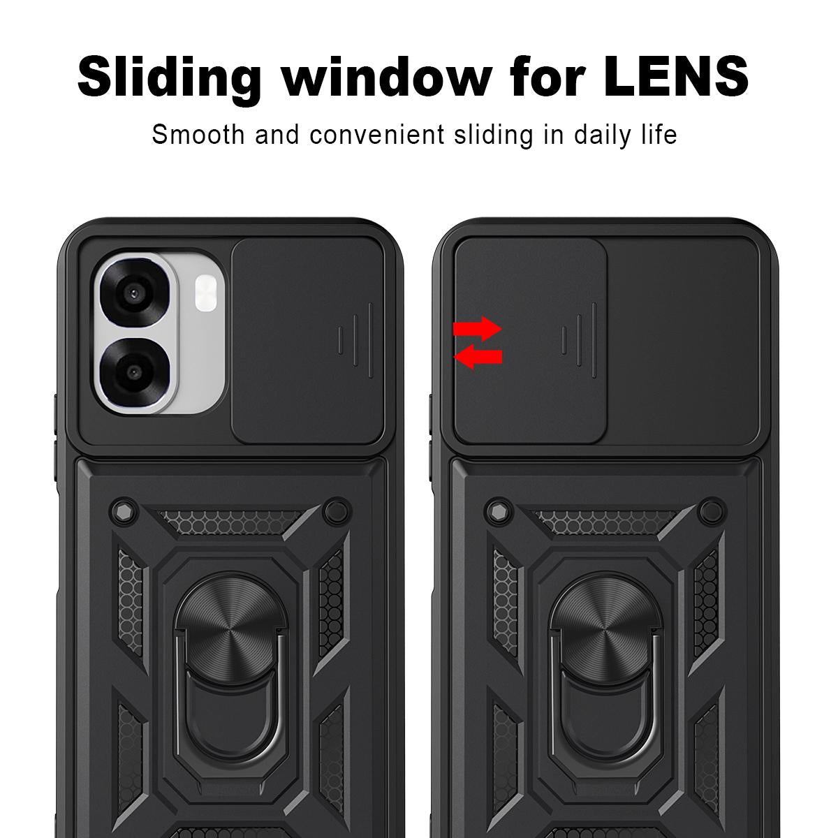 OPPO A6x 4G Sliding Camera Cover Magnetic Ring Stand Shockproof TPU + PC Protective Phone Case