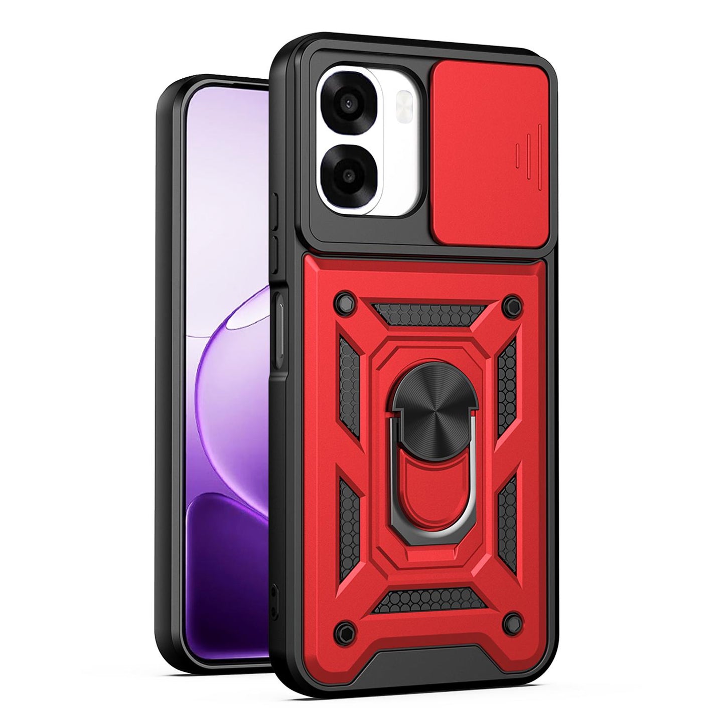 OPPO A6x 4G Sliding Camera Cover Magnetic Ring Stand Shockproof TPU + PC Protective Phone Case