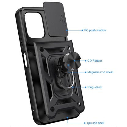 OPPO A6x 4G Sliding Camera Cover Magnetic Ring Stand Shockproof TPU + PC Protective Phone Case