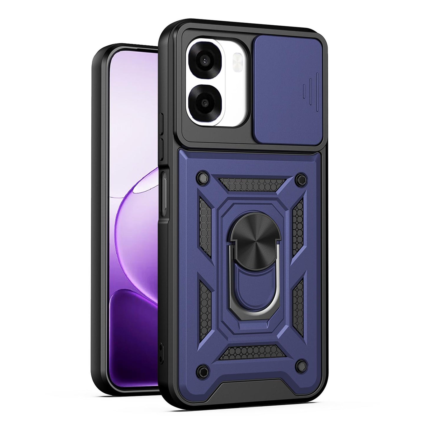 OPPO A6x 4G Sliding Camera Cover Magnetic Ring Stand Shockproof TPU + PC Protective Phone Case