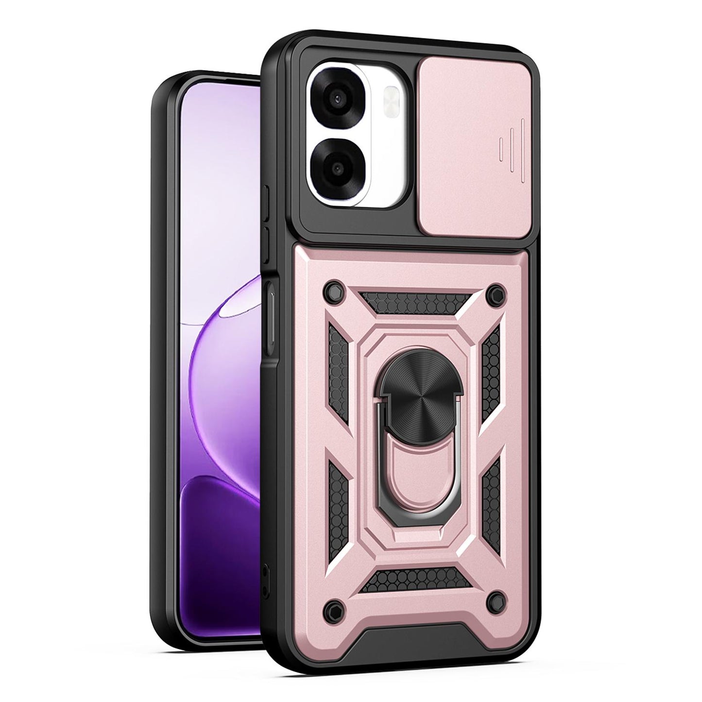 OPPO A6x 4G Sliding Camera Cover Magnetic Ring Stand Shockproof TPU + PC Protective Phone Case
