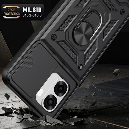 OPPO A6x 4G Sliding Camera Cover Magnetic Ring Stand Shockproof TPU + PC Protective Phone Case