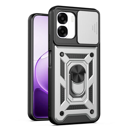 OPPO A6x 4G Sliding Camera Cover Magnetic Ring Stand Shockproof TPU + PC Protective Phone Case