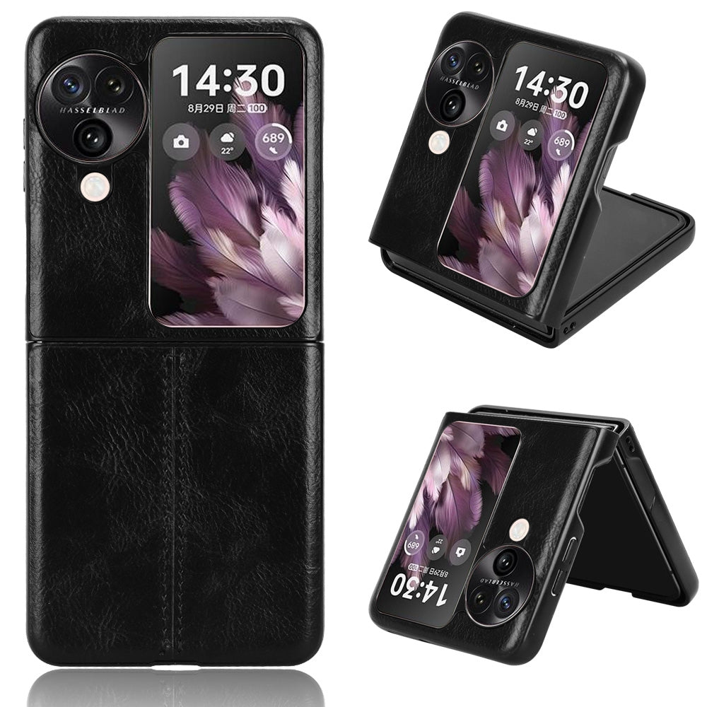 OPPO Find N3 Flip Cow Pattern Sewing Back Cover Phone Case - Premium PU Leather Texture PC + TPU Shockproof Protective Case, Scratch Resistant Slim Lightweight Anti-Fingerprint Full Coverage Mobile Cover