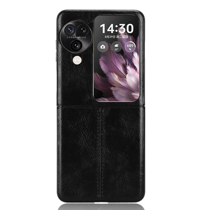OPPO Find N3 Flip Cow Pattern Sewing Back Cover Phone Case - Premium PU Leather Texture PC + TPU Shockproof Protective Case, Scratch Resistant Slim Lightweight Anti-Fingerprint Full Coverage Mobile Cover
