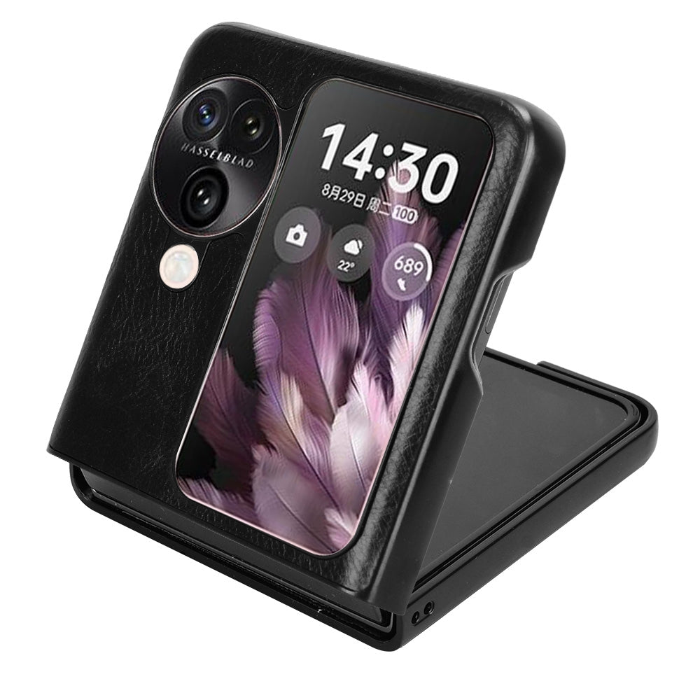 OPPO Find N3 Flip Cow Pattern Sewing Back Cover Phone Case - Premium PU Leather Texture PC + TPU Shockproof Protective Case, Scratch Resistant Slim Lightweight Anti-Fingerprint Full Coverage Mobile Cover