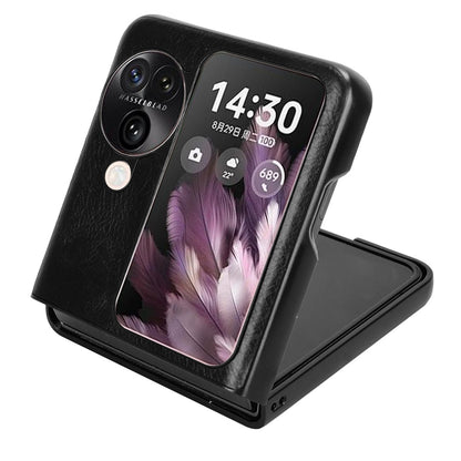 OPPO Find N3 Flip Cow Pattern Sewing Back Cover Phone Case - Premium PU Leather Texture PC + TPU Shockproof Protective Case, Scratch Resistant Slim Lightweight Anti-Fingerprint Full Coverage Mobile Cover