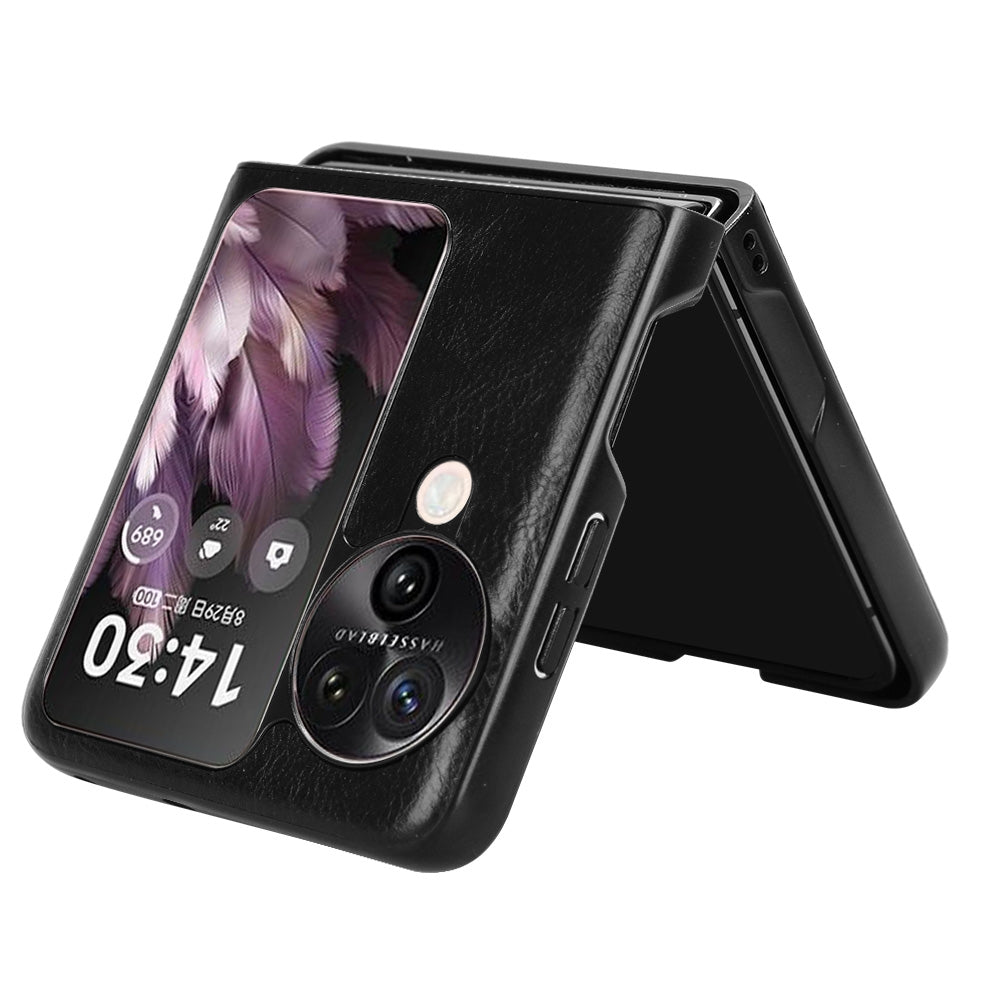 OPPO Find N3 Flip Cow Pattern Sewing Back Cover Phone Case - Premium PU Leather Texture PC + TPU Shockproof Protective Case, Scratch Resistant Slim Lightweight Anti-Fingerprint Full Coverage Mobile Cover