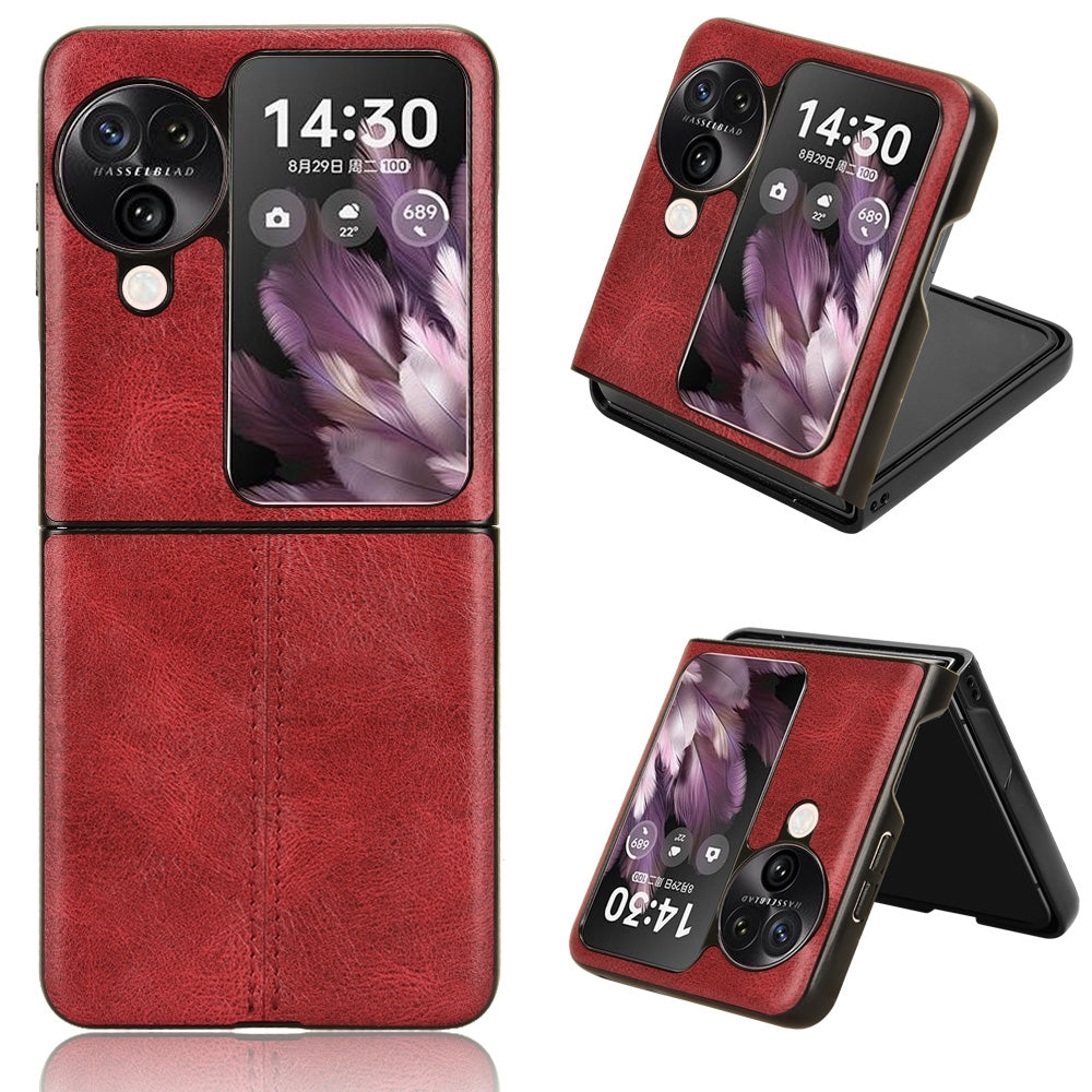 OPPO Find N3 Flip Cow Pattern Sewing Back Cover Phone Case - Premium PU Leather Texture PC + TPU Shockproof Protective Case, Scratch Resistant Slim Lightweight Anti-Fingerprint Full Coverage Mobile Cover