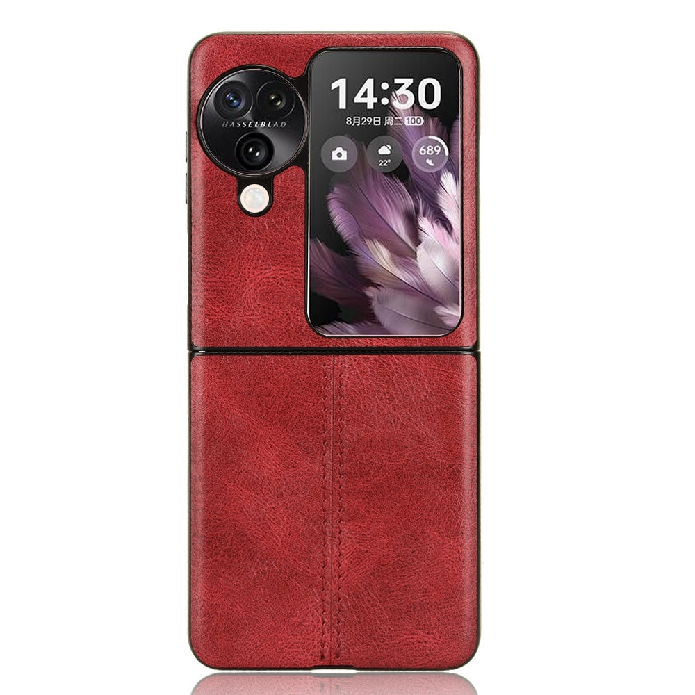 OPPO Find N3 Flip Cow Pattern Sewing Back Cover Phone Case - Premium PU Leather Texture PC + TPU Shockproof Protective Case, Scratch Resistant Slim Lightweight Anti-Fingerprint Full Coverage Mobile Cover