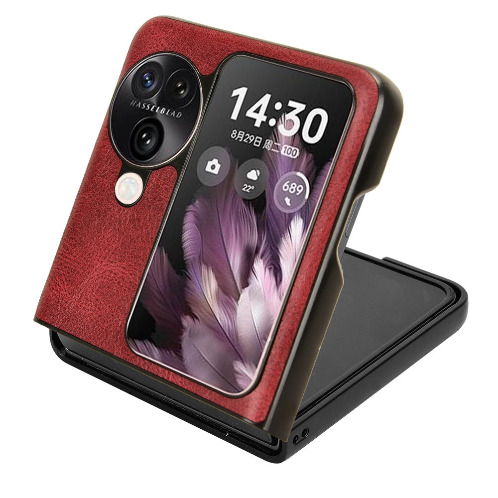 OPPO Find N3 Flip Cow Pattern Sewing Back Cover Phone Case - Premium PU Leather Texture PC + TPU Shockproof Protective Case, Scratch Resistant Slim Lightweight Anti-Fingerprint Full Coverage Mobile Cover