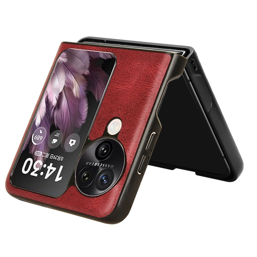 OPPO Find N3 Flip Cow Pattern Sewing Back Cover Phone Case - Premium PU Leather Texture PC + TPU Shockproof Protective Case, Scratch Resistant Slim Lightweight Anti-Fingerprint Full Coverage Mobile Cover