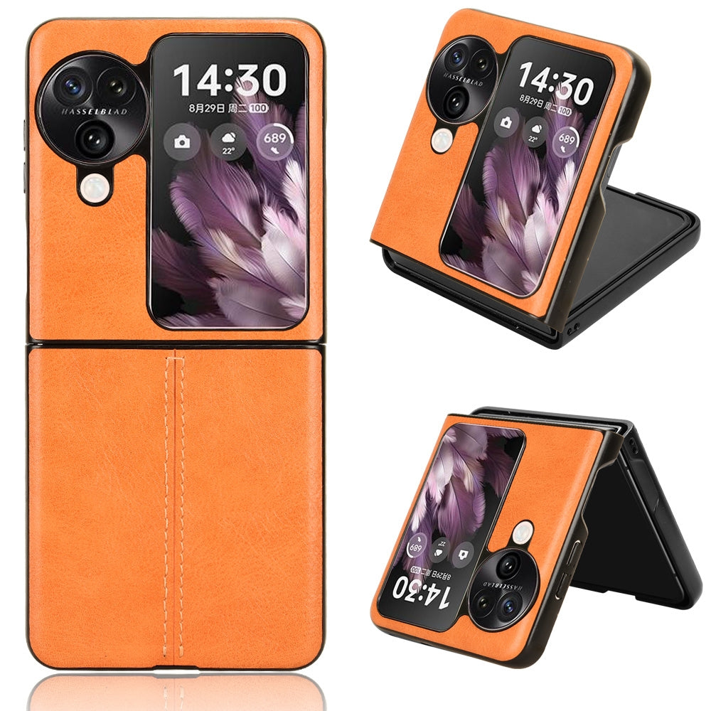 OPPO Find N3 Flip Cow Pattern Sewing Back Cover Phone Case - Premium PU Leather Texture PC + TPU Shockproof Protective Case, Scratch Resistant Slim Lightweight Anti-Fingerprint Full Coverage Mobile Cover