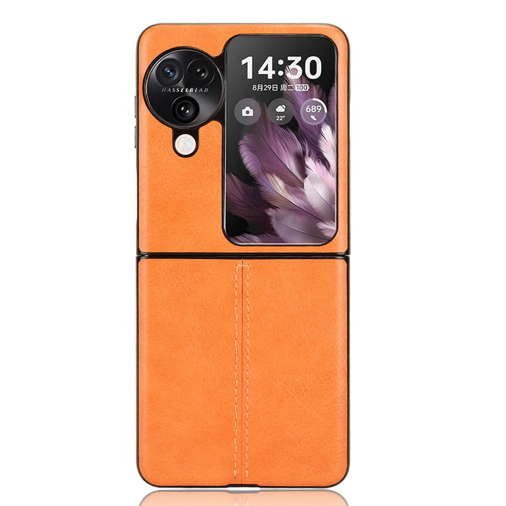 OPPO Find N3 Flip Cow Pattern Sewing Back Cover Phone Case - Premium PU Leather Texture PC + TPU Shockproof Protective Case, Scratch Resistant Slim Lightweight Anti-Fingerprint Full Coverage Mobile Cover