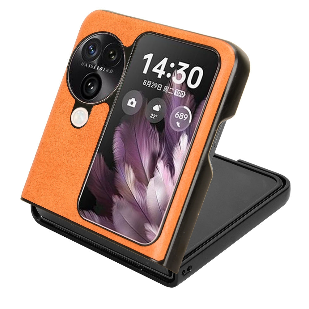 OPPO Find N3 Flip Cow Pattern Sewing Back Cover Phone Case - Premium PU Leather Texture PC + TPU Shockproof Protective Case, Scratch Resistant Slim Lightweight Anti-Fingerprint Full Coverage Mobile Cover