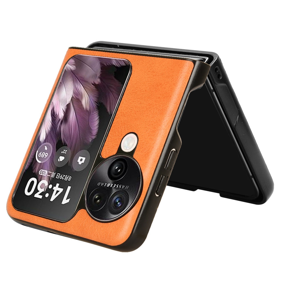 OPPO Find N3 Flip Cow Pattern Sewing Back Cover Phone Case - Premium PU Leather Texture PC + TPU Shockproof Protective Case, Scratch Resistant Slim Lightweight Anti-Fingerprint Full Coverage Mobile Cover