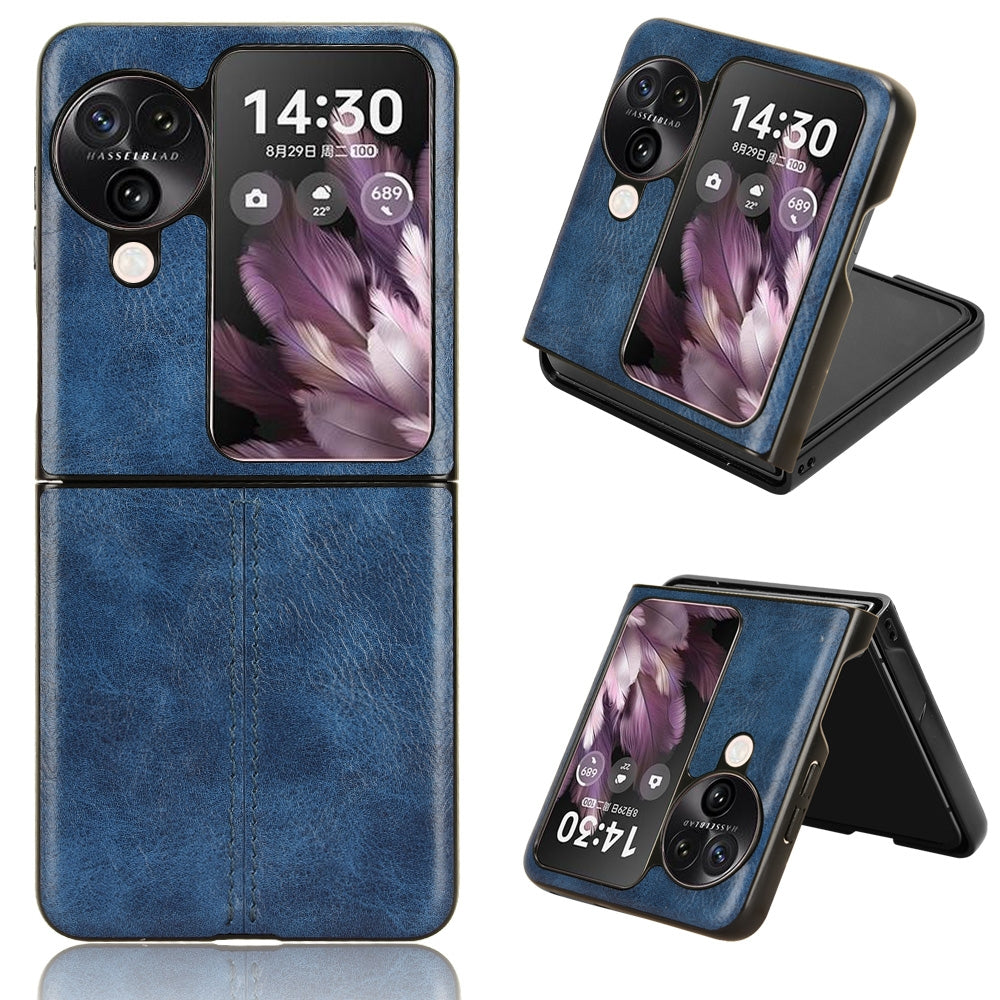 OPPO Find N3 Flip Cow Pattern Sewing Back Cover Phone Case - Premium PU Leather Texture PC + TPU Shockproof Protective Case, Scratch Resistant Slim Lightweight Anti-Fingerprint Full Coverage Mobile Cover
