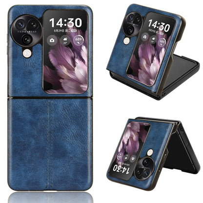 OPPO Find N3 Flip Cow Pattern Sewing Back Cover Phone Case - Premium PU Leather Texture PC + TPU Shockproof Protective Case, Scratch Resistant Slim Lightweight Anti-Fingerprint Full Coverage Mobile Cover