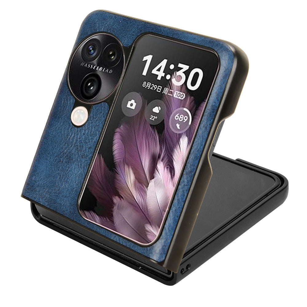 OPPO Find N3 Flip Cow Pattern Sewing Back Cover Phone Case - Premium PU Leather Texture PC + TPU Shockproof Protective Case, Scratch Resistant Slim Lightweight Anti-Fingerprint Full Coverage Mobile Cover
