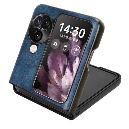 OPPO Find N3 Flip Cow Pattern Sewing Back Cover Phone Case - Premium PU Leather Texture PC + TPU Shockproof Protective Case, Scratch Resistant Slim Lightweight Anti-Fingerprint Full Coverage Mobile Cover