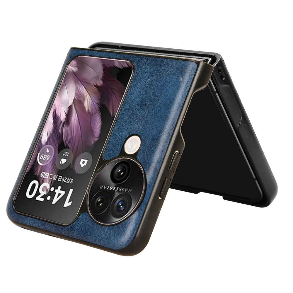 OPPO Find N3 Flip Cow Pattern Sewing Back Cover Phone Case - Premium PU Leather Texture PC + TPU Shockproof Protective Case, Scratch Resistant Slim Lightweight Anti-Fingerprint Full Coverage Mobile Cover