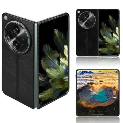 OPPO Find N3 Cow Pattern Sewing Back Cover Phone Case - Premium PU Leather Texture PC + TPU Shockproof Protective Case, Scratch Resistant Slim Lightweight Anti-Fingerprint Full Coverage Mobile Cover