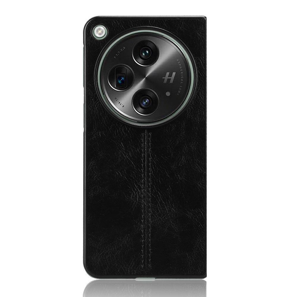 OPPO Find N3 Cow Pattern Sewing Back Cover Phone Case - Premium PU Leather Texture PC + TPU Shockproof Protective Case, Scratch Resistant Slim Lightweight Anti-Fingerprint Full Coverage Mobile Cover