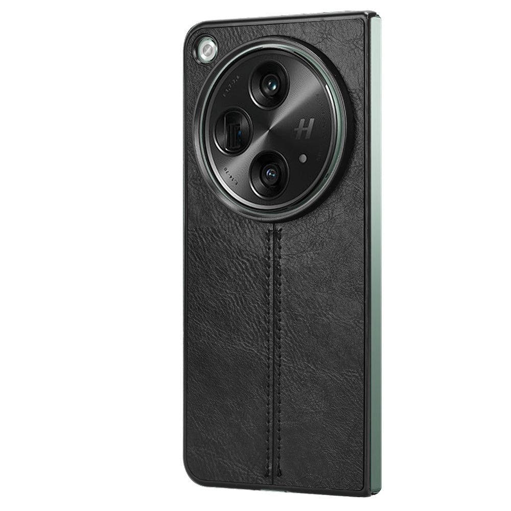 OPPO Find N3 Cow Pattern Sewing Back Cover Phone Case - Premium PU Leather Texture PC + TPU Shockproof Protective Case, Scratch Resistant Slim Lightweight Anti-Fingerprint Full Coverage Mobile Cover