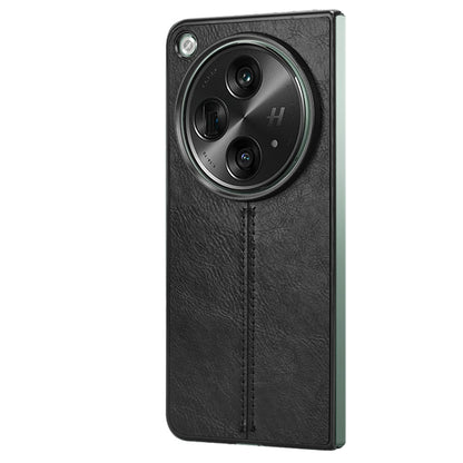 OPPO Find N3 Cow Pattern Sewing Back Cover Phone Case - Premium PU Leather Texture PC + TPU Shockproof Protective Case, Scratch Resistant Slim Lightweight Anti-Fingerprint Full Coverage Mobile Cover