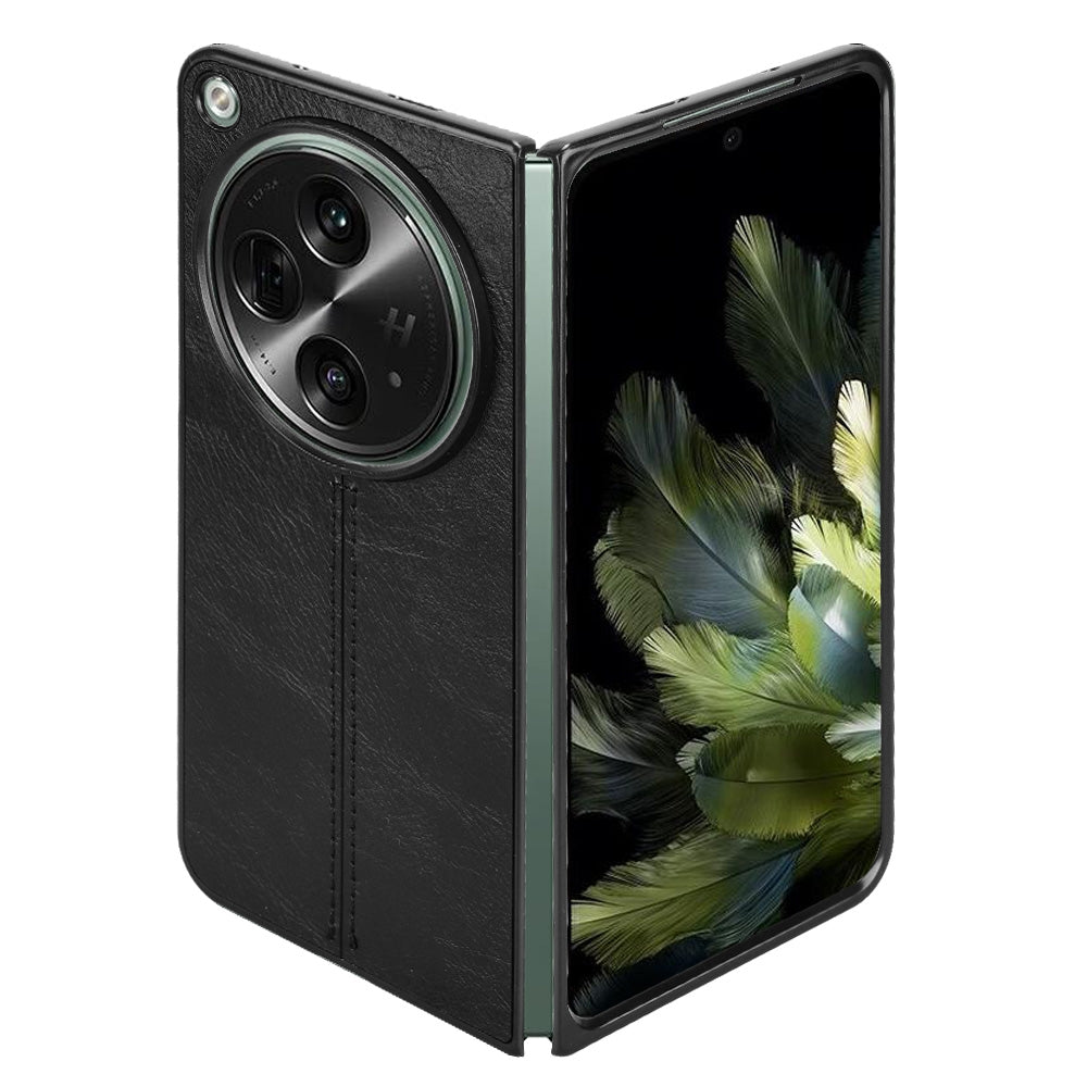 OPPO Find N3 Cow Pattern Sewing Back Cover Phone Case - Premium PU Leather Texture PC + TPU Shockproof Protective Case, Scratch Resistant Slim Lightweight Anti-Fingerprint Full Coverage Mobile Cover