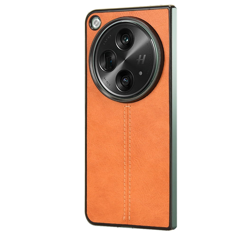 OPPO Find N3 Cow Pattern Sewing Back Cover Phone Case - Premium PU Leather Texture PC + TPU Shockproof Protective Case, Scratch Resistant Slim Lightweight Anti-Fingerprint Full Coverage Mobile Cover