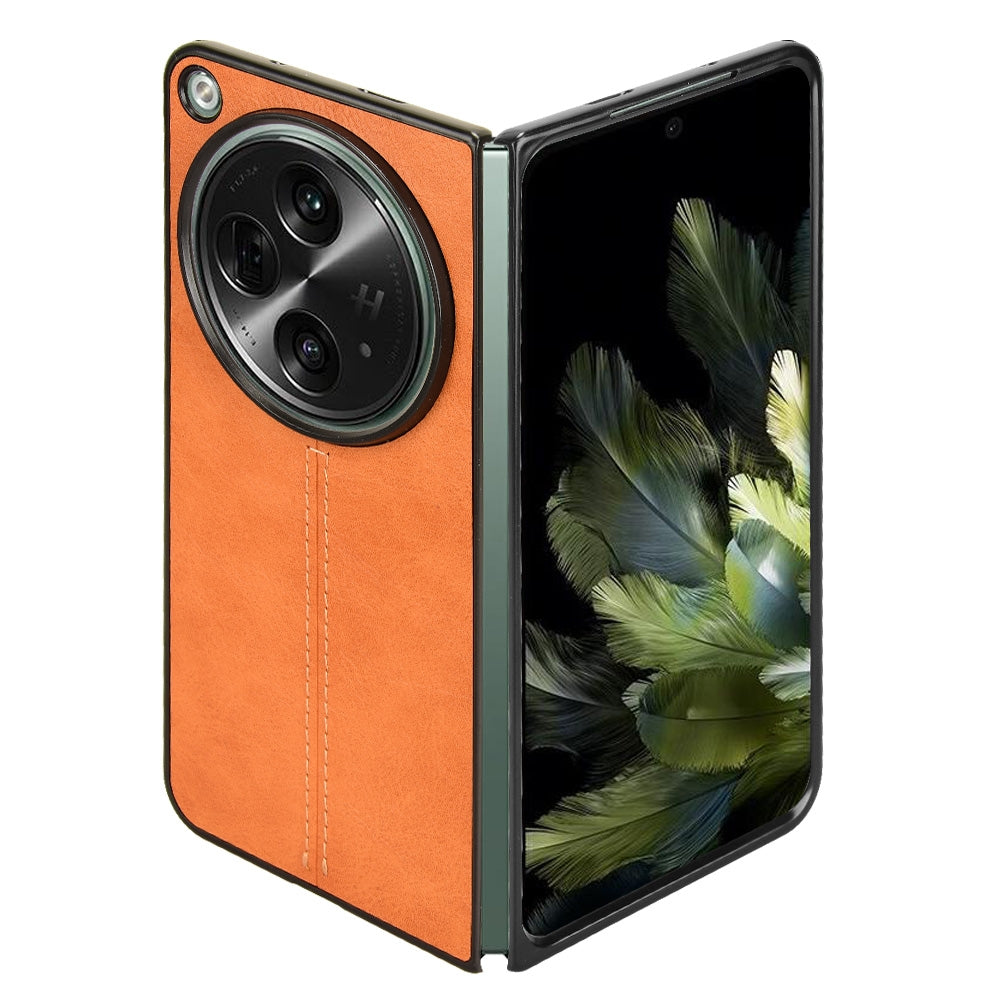 OPPO Find N3 Cow Pattern Sewing Back Cover Phone Case - Premium PU Leather Texture PC + TPU Shockproof Protective Case, Scratch Resistant Slim Lightweight Anti-Fingerprint Full Coverage Mobile Cover