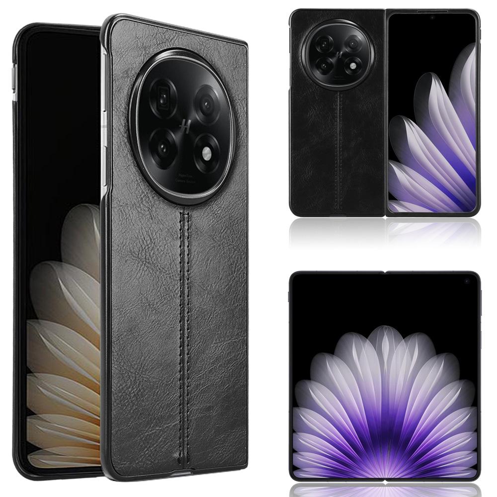 OPPO Find N5 Cow Pattern Sewing Back Cover Phone Case - Premium PU Leather Texture PC + TPU Shockproof Protective Case, Scratch Resistant Slim Lightweight Anti-Fingerprint Full Coverage Mobile Cover