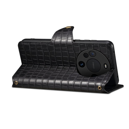 Huawei Mate 60 Denior Crocodile Texture Oil Edge Leather Phone Case with Card Wallet and Kickstand