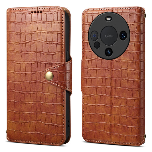 Huawei Mate 60 Pro Denior Crocodile Texture Oil Edge Leather Phone Case with Card Wallet and Kickstand